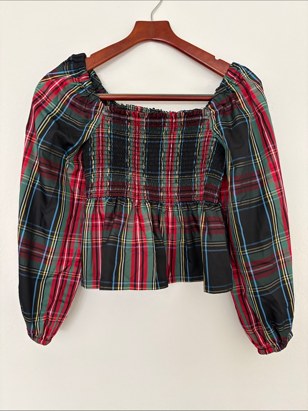 J. Crew Plaid Smocked Blouse